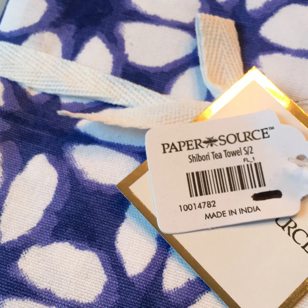 Paper Source Shibori Tea Kitchen Dish Towel Set of Two NWT Cotton 28”x 20”India